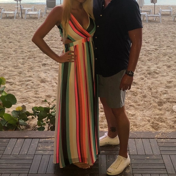 Express Maxi dress! Size medium. Bright multi-colored stripes! Lace up back! - Picture 3 of 6